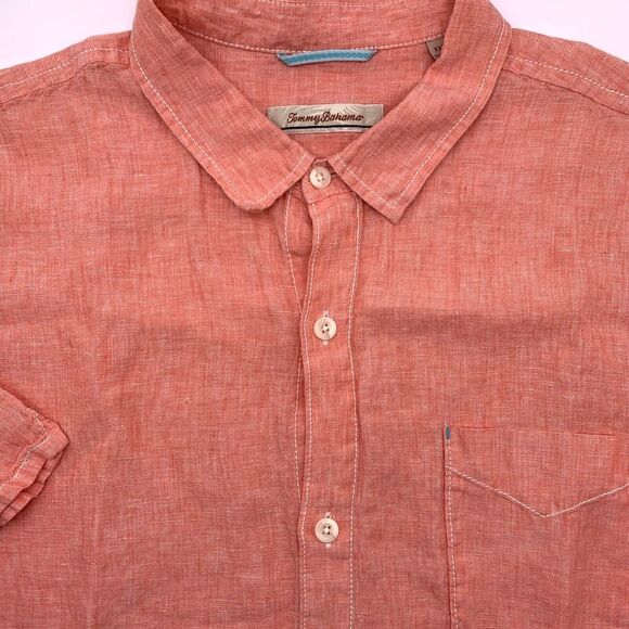 Tommy Bahama Men's Short Sleeve Button Up XXL 2XL Orange Casual Beach Shirt‎ - Picture 1 of 6